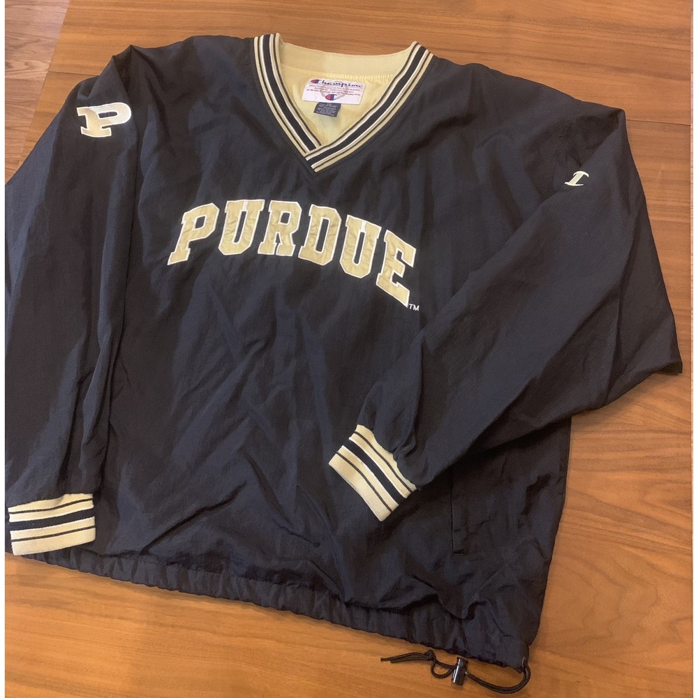 Vintage Purdue University Champion Pullover Windbreaker Mens XXL Black Nylon